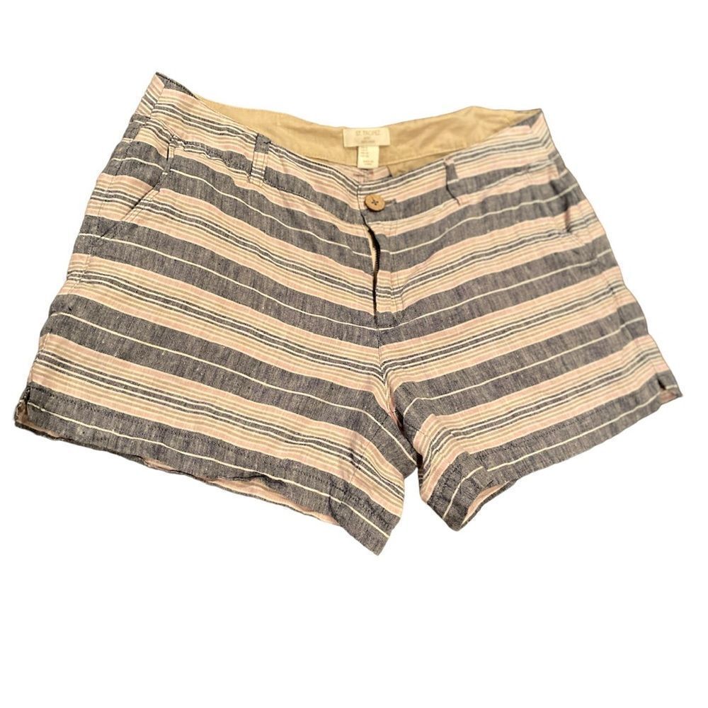 St Tropez 100% Linen Shorts Size 6 Stripe